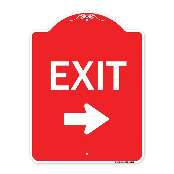 Signmission Parking Lot Sign Exit Sign Right Arrow, Red & White Aluminum Sign, 24" L, 18" H, RW-1824-23421 A-DES-RW-1824-23421 - main